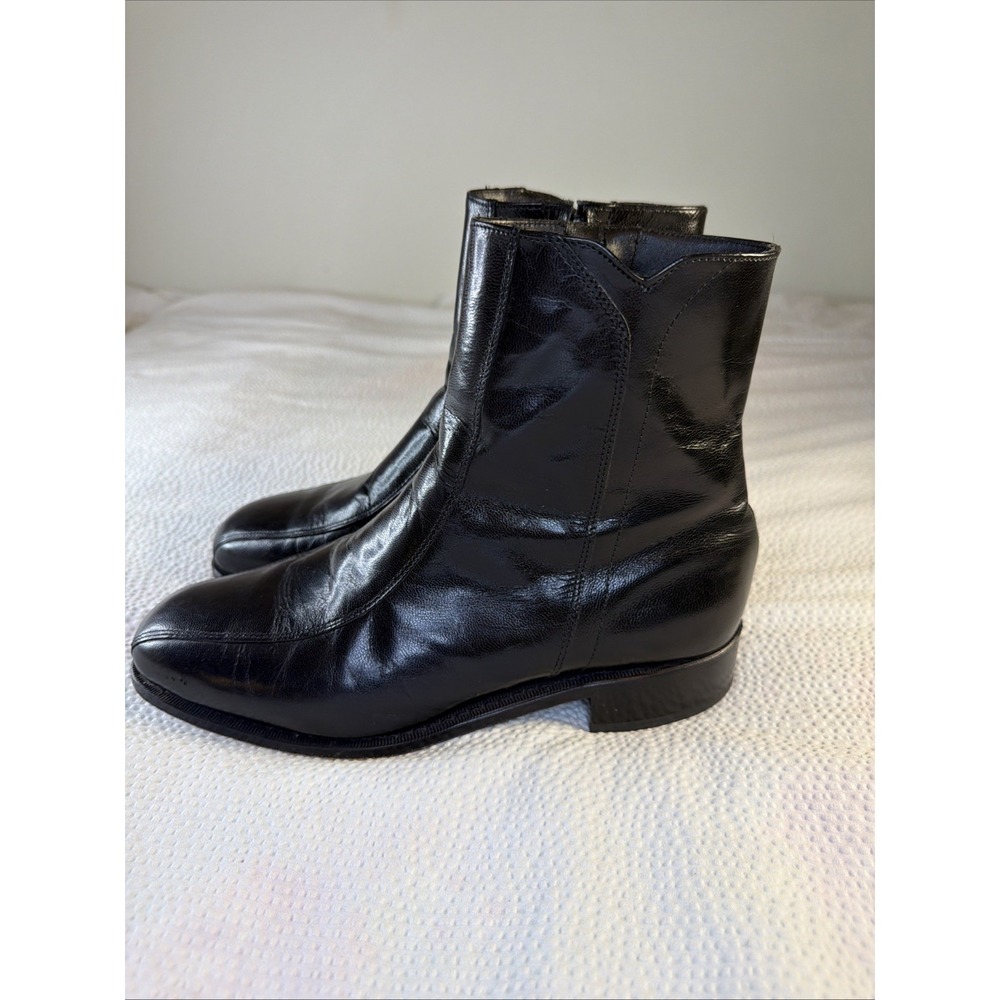 Vintage Florsheim Leather Black Cap Toe Beatles Zipper Boots 8.5 3EChelsea Style